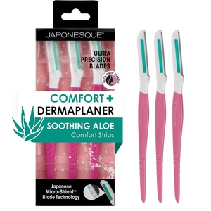 image:imageJAPONESQUE Dermaplaner with Soothing Aloe Comfort Strip  Skin Tool with Ultra Precision Blade for Facial Hair Removal and Exfoliation 3pk