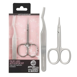 image:imageJAPONESQUE False Eyelash Applicator Kit Stainless Steel Scissors And Tweezer Applicator Duo  Two Piece Kit For Easy Natural Looking False Eyelashes Works On Strips and Lash Clusters