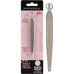 image:imageJAPONESQUE Shape amp Soothe Tweezer 2in1 Tool Slant Tweezer for Shaping amp Defining Brows amp Eye Soother for Reducing Puffiness