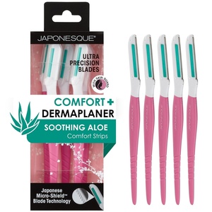 image:imageJaponesque Dermaplaner with Soothing Aloe Comfort Strip  Facial Dermaplane Razor Skin Tool with Ultra Precision Blade for Facial Hair Removal and Exfoliation 5pk